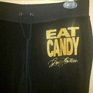 New Vintage Juicy Couture Med Black Velour Pants w Gold Logo!